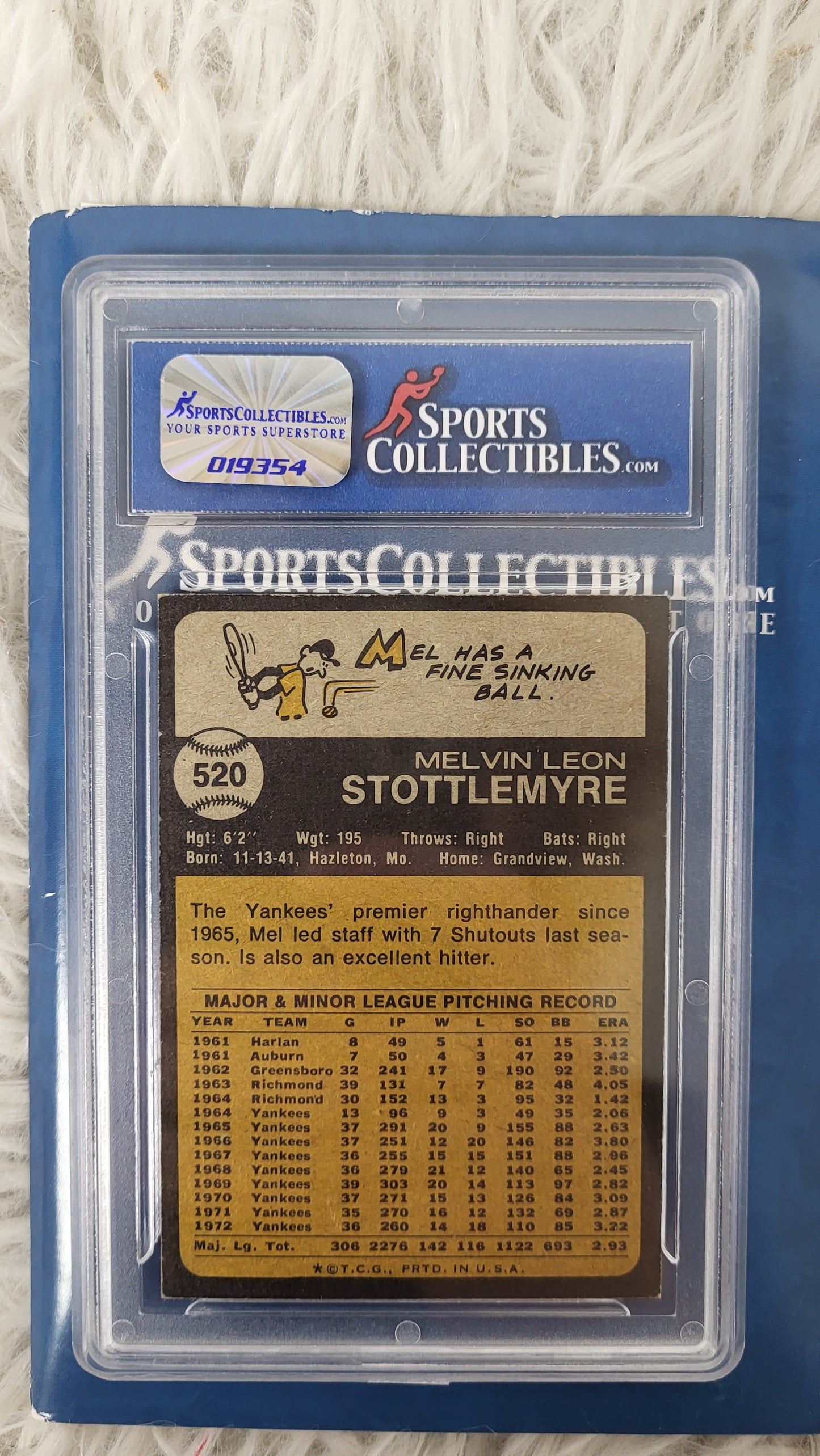 Mel Stottlemyre 1973 Topps #520 - Yankees - Autógrafo firmado