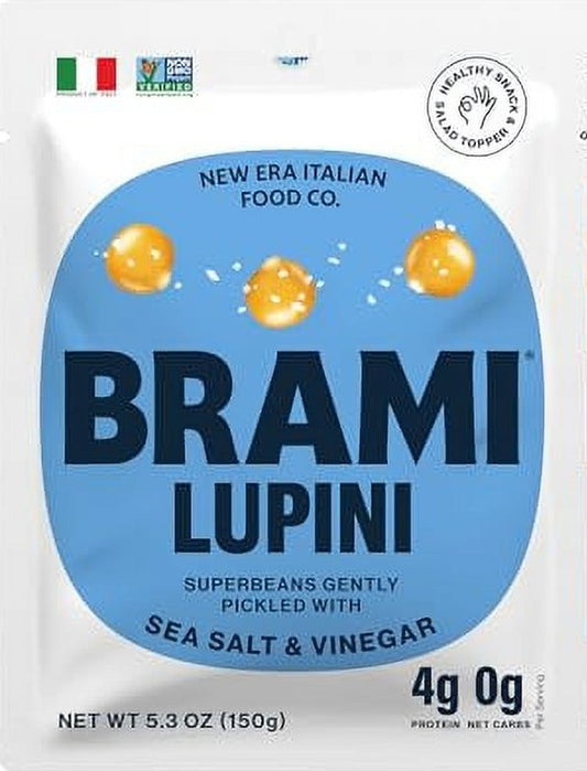 BRAMI Lupini Beans Snack, Sea Salt & Vinegar | 7g Plant Protein, 0g Net Carbs | Vegan, Vegetarian, Keto, Plant Based, Mediterranean Diet, Non Perishable | 5.3 Ounce (7 Count)