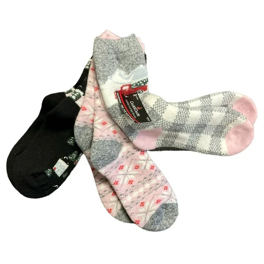 CUDDL DUDS Ladies Holiday Plush Fill One Size 4-10 Sock 3-Pack (Truck - Black/Gray/Pink)