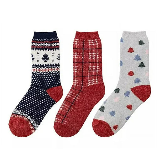 Cuddl Duds 3pk Holiday Sock (Christmas Tree Fairisle/Plaid Trees, 4-10)