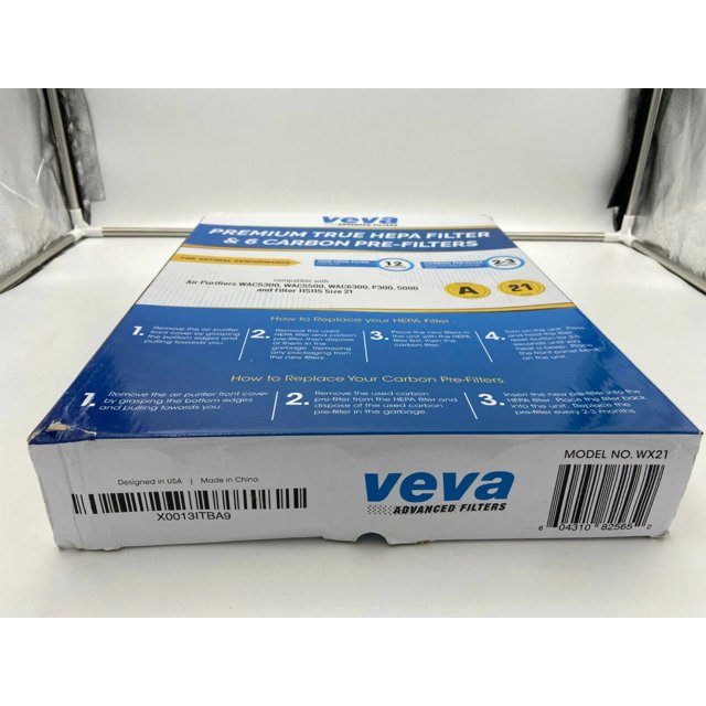 VEVA 高级真正 HEPA 过滤器，带 6 个活性炭预过滤器，兼容 115115 尺寸 21 过滤器 A 和 WX 空气净化器 P300、5300、5500、6300、C535 和 290、300、DX95、AP-300PH